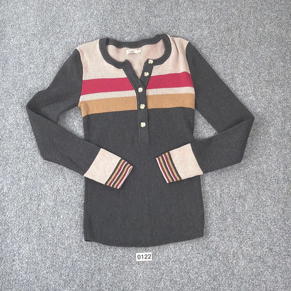 Faherty Sweater Womens Medium Stripe Mikki Henley Organic Cotton Cashmere Retro - Picture 8 of 9